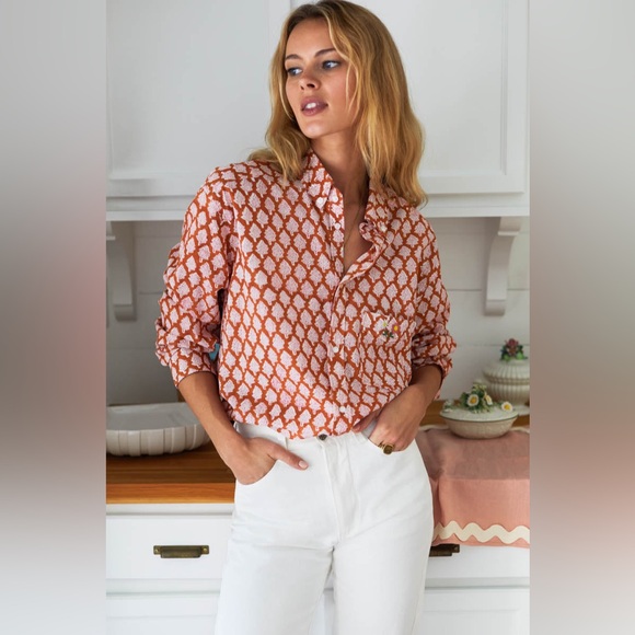 Emerson Fry Orange and White Patterned Blouse - Picture 6 of 16